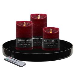 Foto van Zwart kunststof dienblad inclusief led kaarsen donkerrood - led kaarsen