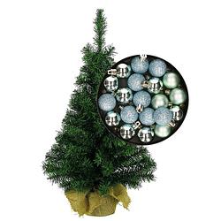 Foto van Mini kerstboom/kunst kerstboom h35 cm inclusief kerstballen mintgroen - kunstkerstboom