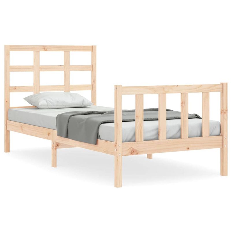 Foto van The living store massief grenenhouten bedframe - 205.5 x 95.5 x 100 cm - multiplex lattenbodem - functioneel hoofd- en