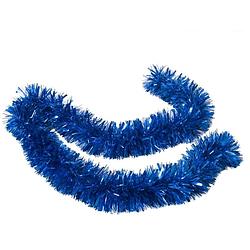 Foto van Kerstboom folie slingers/lametta guirlandes van 180 x 12 cm in de kleur glitter blauw - feestslingers