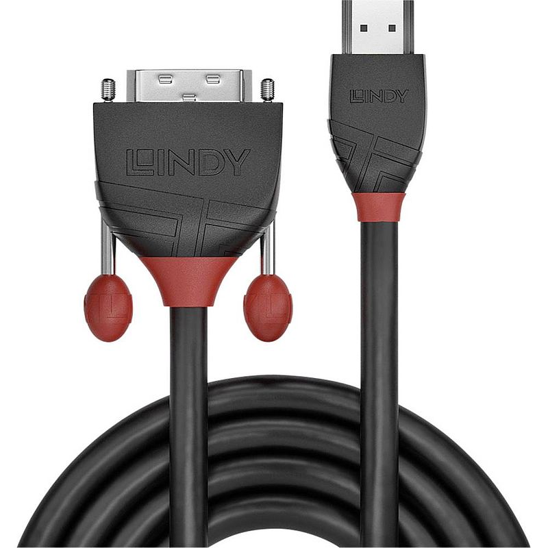 Foto van Lindy hdmi / dvi adapterkabel hdmi-a stekker, dvi-d 18+1-polige stekker 1.00 m zwart 36271 hdmi-kabel