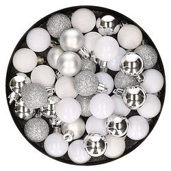 Foto van Set van 40x stuks kunststof kerstballen mix zilver en wit 3 cm - kerstbal