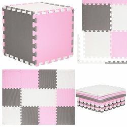 Foto van Speelmat speelmat foam puzzelmat 12 puzzelstukken 118 x 90 cm roze/grijs/wit