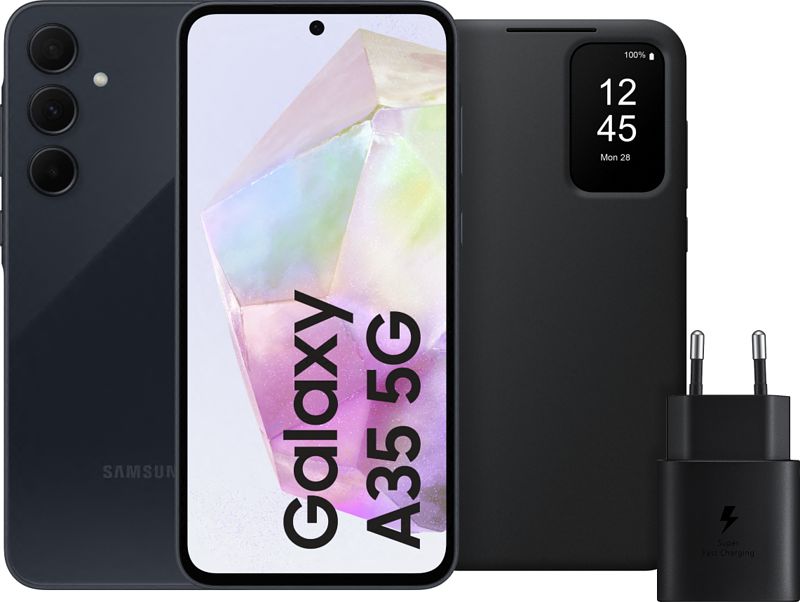 Foto van Samsung galaxy a35 256gb donkerblauw 5g + accessoirepakket