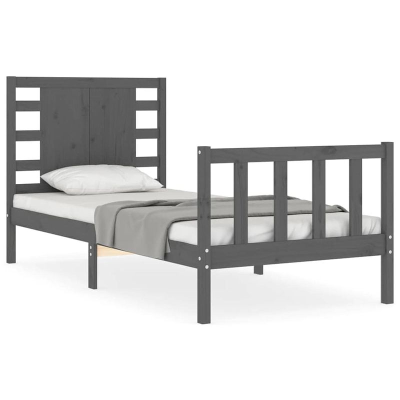 Foto van The living store bedframe - massief grenenhout - 195.5 x 95.5 x 100 cm - grijs - geschikt voor 90 x 190 cm matras