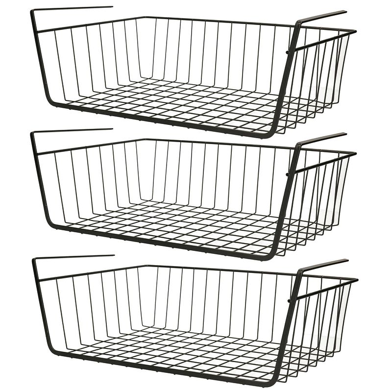 Foto van Msv kastmandje - 3x - opberg/hang mandjes - rvs - zwart - 39 x 25 x 14 cm - opbergmanden