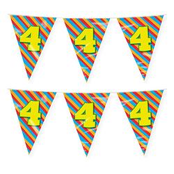 Foto van Paperdreams verjaardag 4 jaar thema vlaggetjes - 2x - feestversiering - 10m - folie - dubbelzijdig - vlaggenlijnen