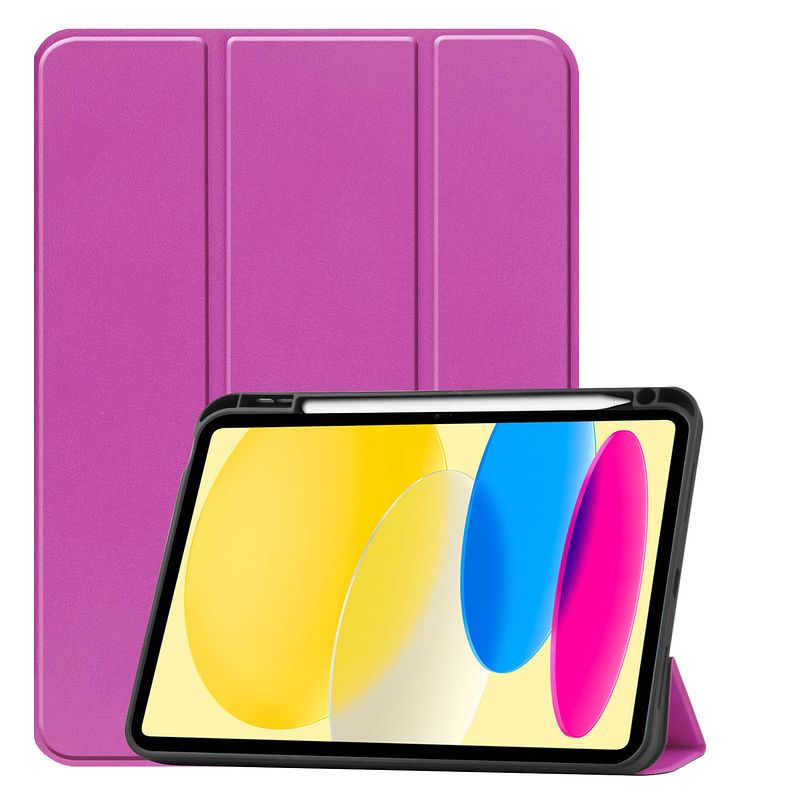 Foto van Basey ipad 10 hoes case hoesje hard cover - ipad 10 2022 hoesje bookcase uitsparing apple pencil - paars