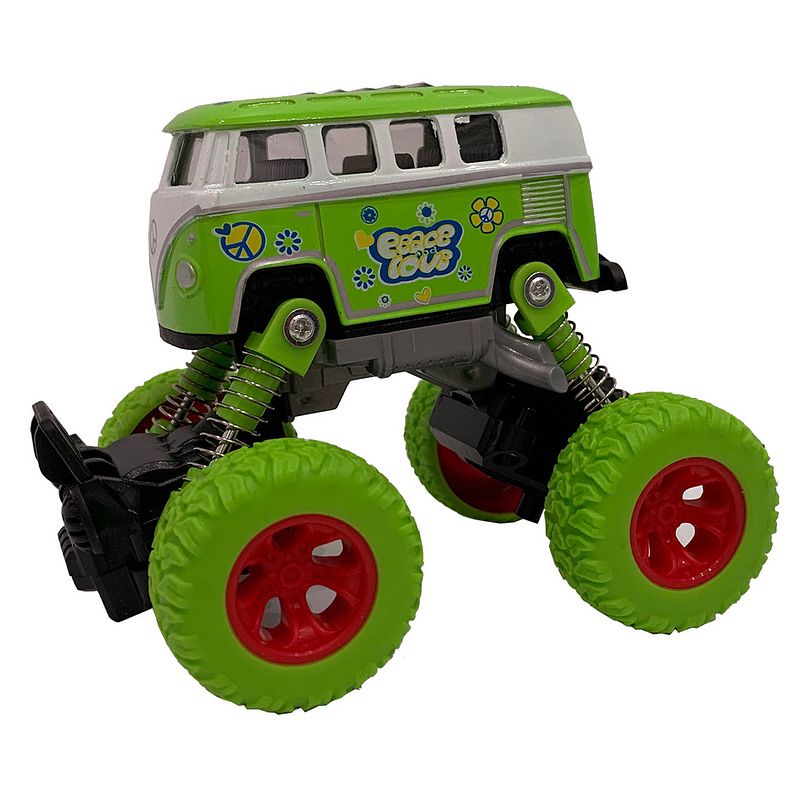 Foto van Big wheels world monstertruck pull-back 11,5 cm staal groen