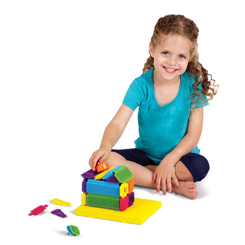 Foto van Edushape bristle blocks / nopper speelgoed / egelblokken reis brix (incl. bord) stem