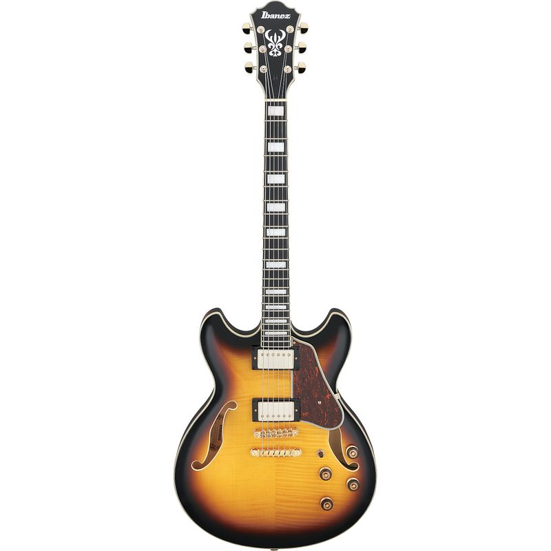 Foto van Ibanez artcore expressionist as93fm antique yellow sunburst semi-akoestische gitaar