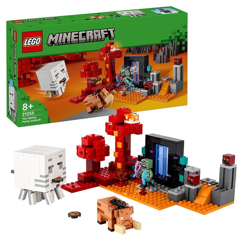 Foto van Lego minecraft hinderlaag bij het nether-portaal 21255