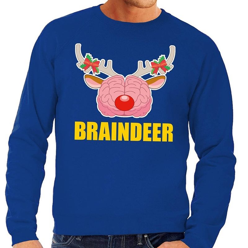 Foto van Foute kersttrui / sweater braindeer blauw voor heren - kersttruien xl (54)