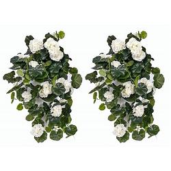 Foto van 2x witte geranium kunstplant hangplanten 70 cm - kunstplanten