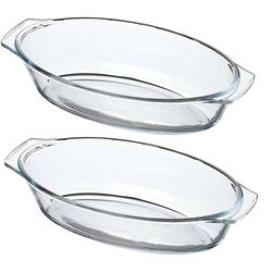 Foto van Chef traiteur ovenschaal van borosilicaat glas - 2x - ovaal - 0.7 liter - 24 x 13 x 5 cm - ovenschalen