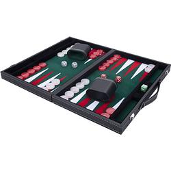 Foto van Backgammon spel - 15 inch - groen, rood & wit - ingelegd vilt