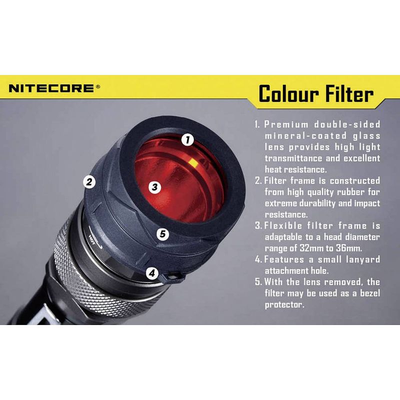 Foto van Nitecore nitnfr34 kleurfilter mt25, mt26, srt6 en zaklampen met een ø 33 - 36 mm rood