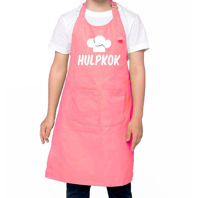 Foto van Hulpkok keukenschort kinderen/ kinder schort roze voor jongens en meisjes - feestschorten