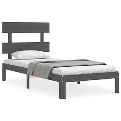 Foto van The living store massief grenenhouten bedframe - grijs - 203.5 x 103.5 x 81 cm - multiplex lattenbodem