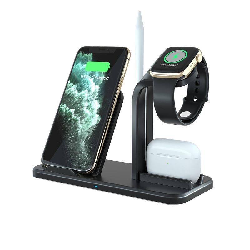 Foto van Afintek ds8 draadloze oplader voor smartphone, apple watch, airpods & stylus - zwart