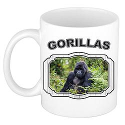 Foto van Dieren gorilla beker - gorillas/ gorilla apen mok wit 300 ml - feest mokken