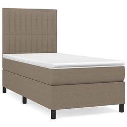 Foto van The living store boxspringbed - taupe - 203 x 90 x 118/128 cm - pocketvering matras - middelharde ondersteuning -