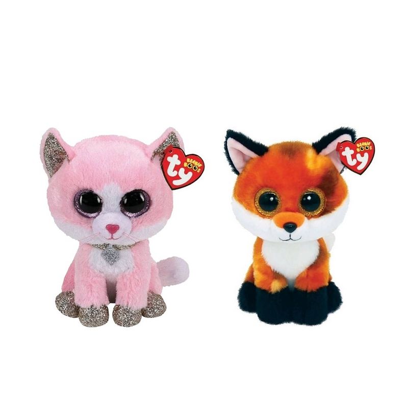 Foto van Ty - knuffel - beanie boo'ss - fiona pink cat & fox