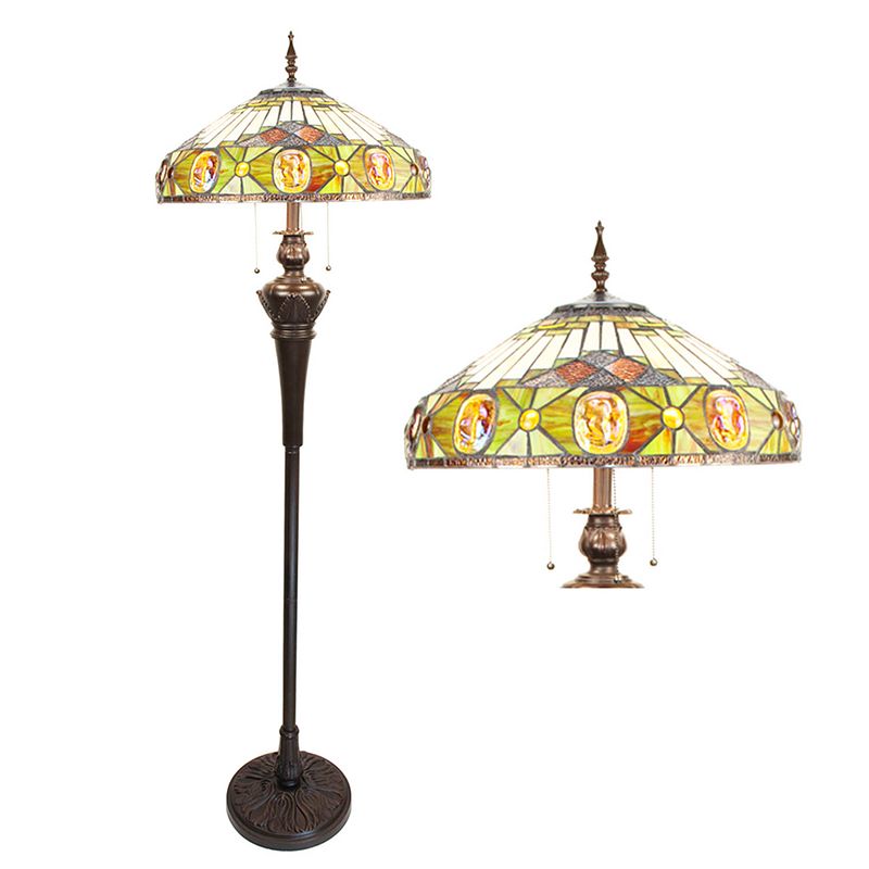 Foto van Haes deco - tiffany vloerlamp creme, geel, blauw ø 51x166 cm e27/max 3x60w