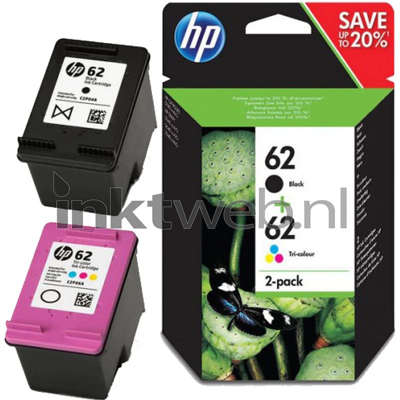 Foto van Hp 62 combo pack zwart en kleur cartridge