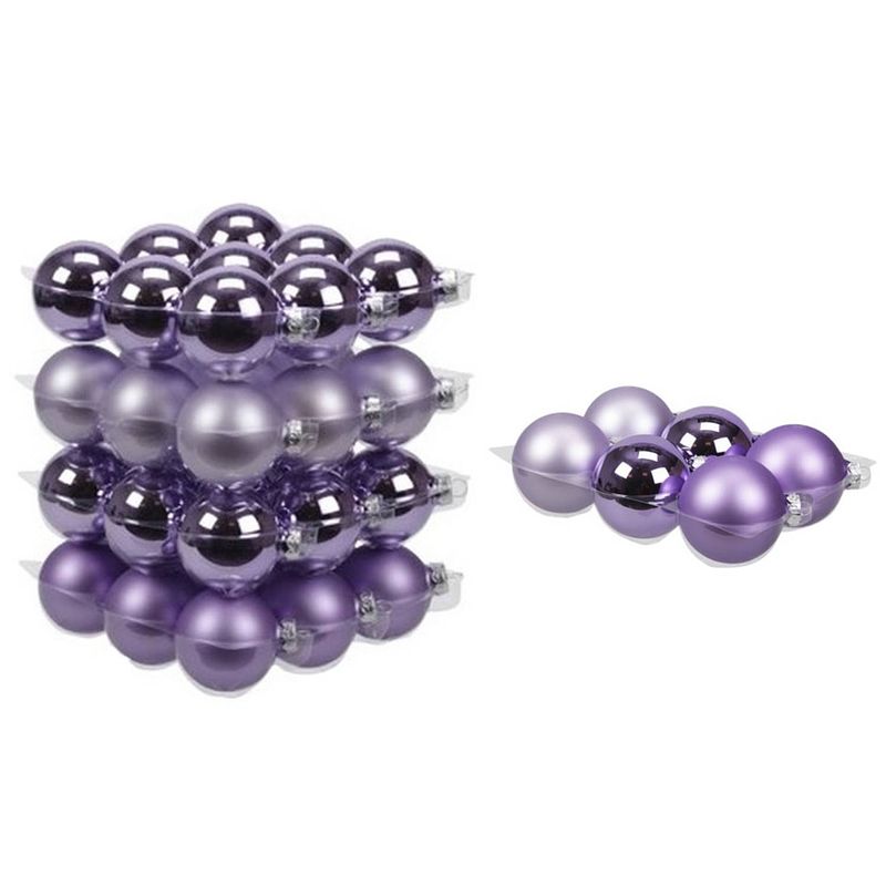 Foto van 48x stuks glazen kerstballen amethyst paars 6 en 8 cm mat/glans - kerstbal