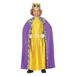 Foto van Koning mantel paars met geel verkleedkostuum voor kinderen 10-12 jaar (140-152)