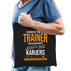 Foto van Trotse trainer van de beste kanjers katoenen cadeau tas zwart voor heren - feest boodschappentassen