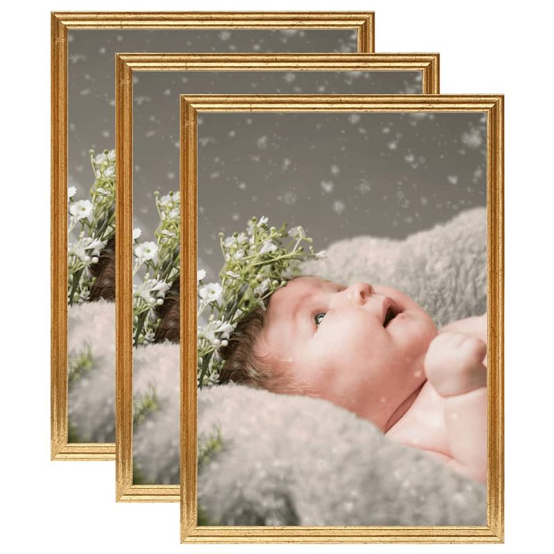 Foto van Vidaxl fotolijsten 3 st voor wand of tafel 15x21 cm mdf goudkleurig