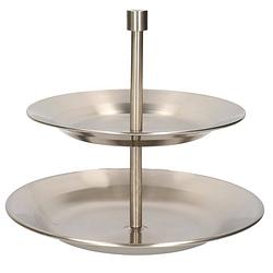 Foto van Etagere zilver rvs 2-laags 25 cm - serveerplateaus/etageres - tafeldecoratie accessoires