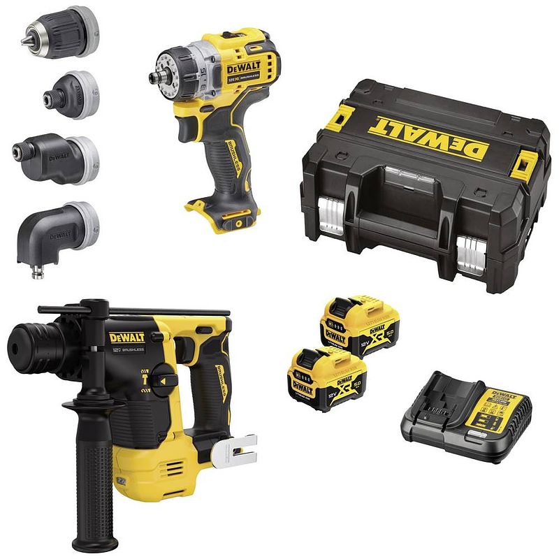 Foto van Dewalt dck2101p2t-qw accu-schroefboormachine, accu-boorhamer 12 v 5 ah li-ion incl. accu, incl. 2 accus, incl. lader