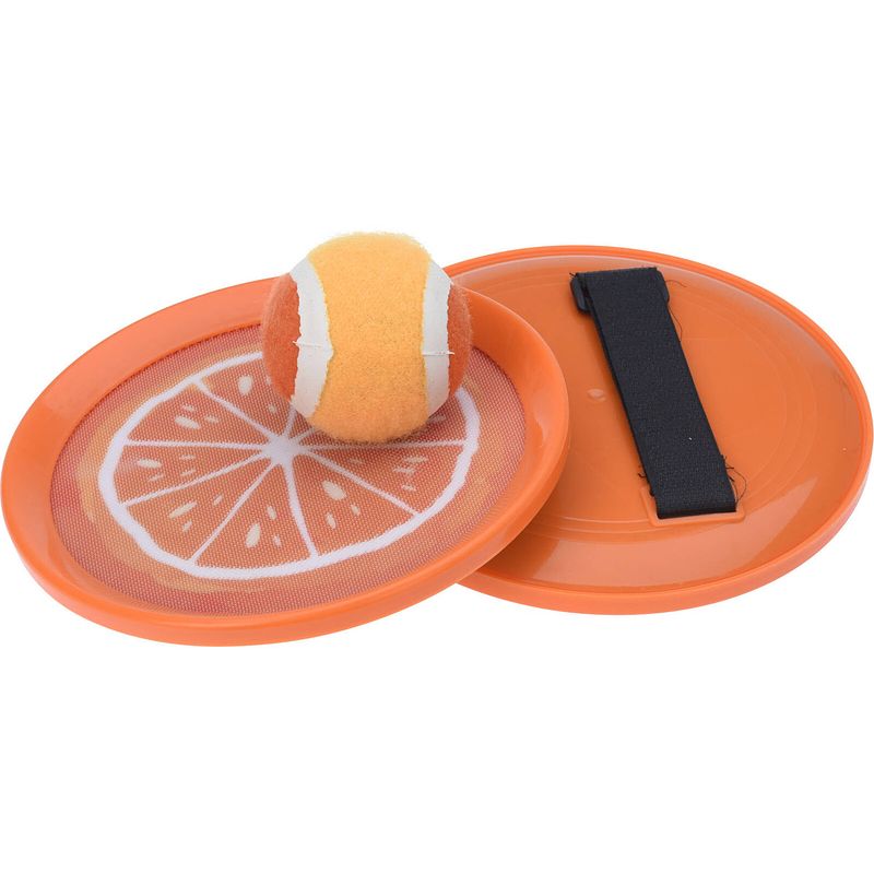 Foto van Strand vangbal spel met klittenband sinaasappel oranje 18.5 cm - vang- en werpspel