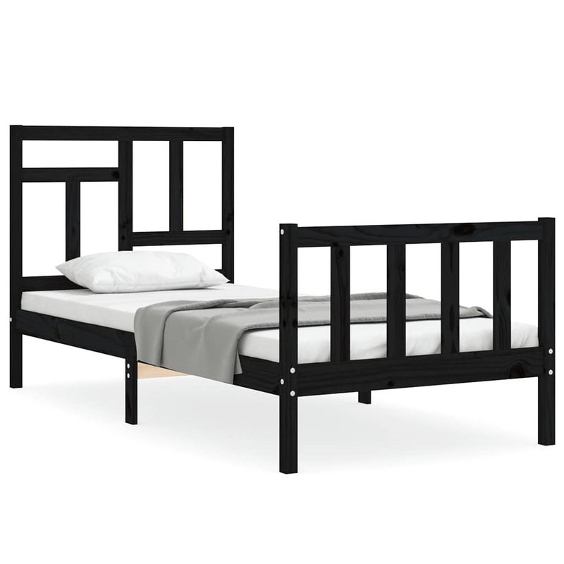 Foto van The living store massief grenenhouten bedframe - 195.5 x 95.5 x 100 cm - zwart