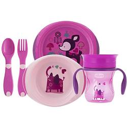 Foto van Chicco eetset junior 16 cm roze 5-delig