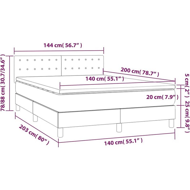 Foto van The living store boxspring met matras en led stof lichtgrijs 140x200 cm - bed