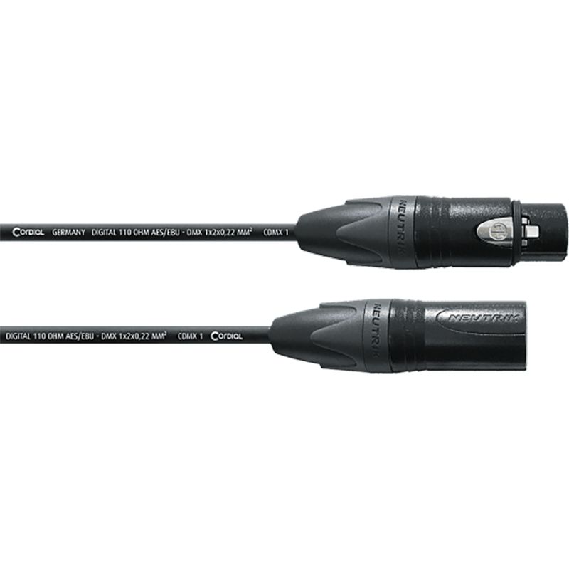 Foto van Cordial cdx20-1 dmx xlr male - xlr female 5-pins (3 aangesloten) lichtkabel 20m