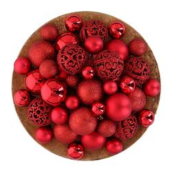Foto van Christmas gifts 101 kerstballen set - plastic/kunststof - ø3/4/6 cm - mat, glanzend, glitter en open - rood