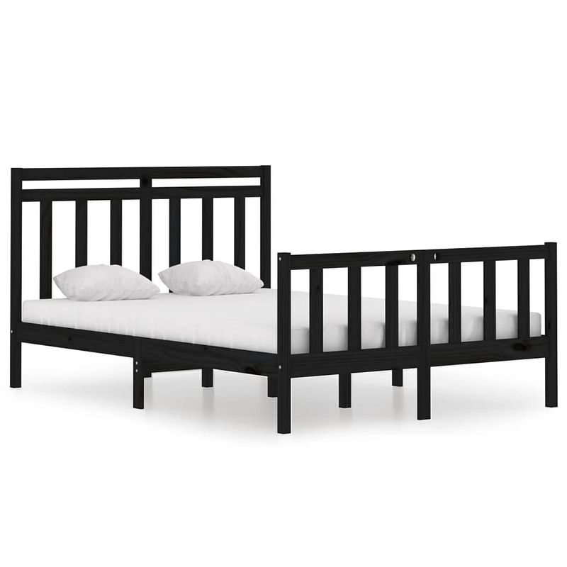 Foto van The living store bedframe classic - massief grenenhout - multiplex lattenbodem - 195.5 x 145.5 x 69.5 cm - zwart