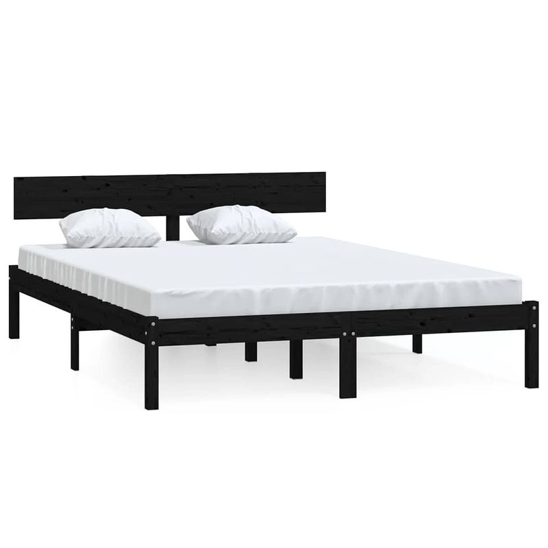 Foto van The living store bedframe massief grenenhout - tweepersoonsbed 160x200 cm - zwart