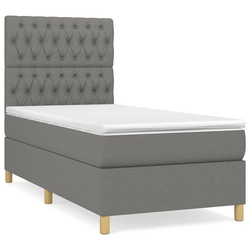 Foto van The living store boxspringbed - donkergrijs - 203 x 90 x 118/128 cm - pocketvering matras - middelharde ondersteuning -