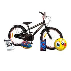 Foto van Volare kinderfiets spider-man - 20 inch - zwart - twee handremmen - inclusief fietshelm en accessoires