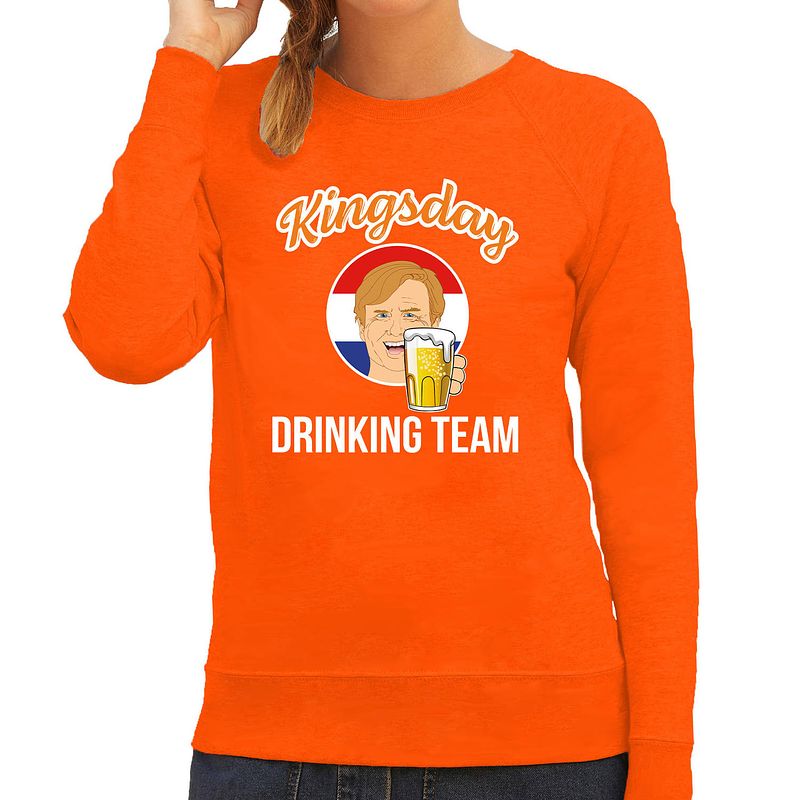 Foto van Kingsday drinking team sweater oranje voor dames - koningsdag truien xl - feesttruien