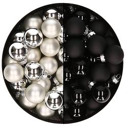 Foto van Mini kerstballen - 48x st - zilver en zwart - 2,5 cm - glas - kerstbal