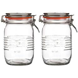 Foto van Urban living voorraadpot/bewaarpot - 2x - 1l - glas - met beugelsluiting - d14 x h17 cm - voorraadpot