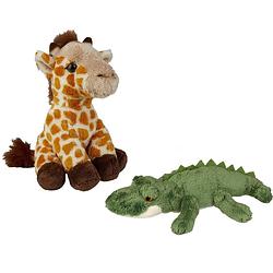 Foto van Safari dieren serie pluche knuffels 2x stuks - krokodil en giraffe van 15 cm - knuffeldier
