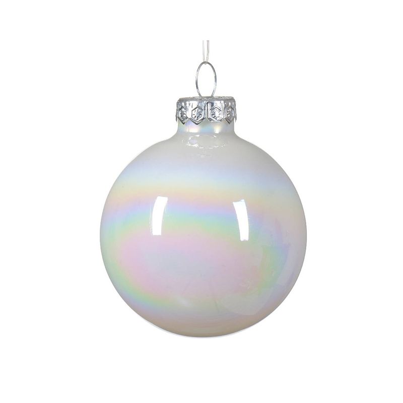 Foto van Decoris - kerstbal glas d6 cm wit/iris 6st kerst